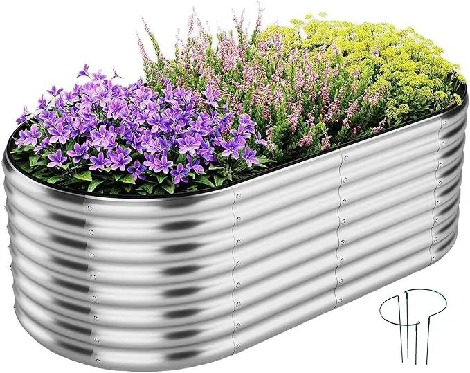 Large Raised Garden Bed Galvanized Metal Round Raised，Garden Bed Outdoor for Gardening 6x3x2FT for Vegetables Flowers Ground Planter Box by GreenHaven Gardens