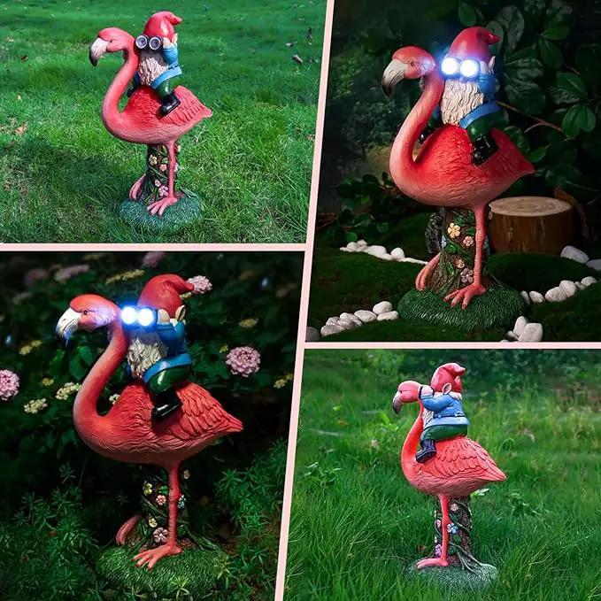 Solar Flamingo Gnome Garden Decor Statue, Outdoor Funny Solar Light Decoration for Yard, Patio, Lawn, Unique Housewarming, Birthday Gift for Women, Mom, Grandma by GreenHaven Gardens