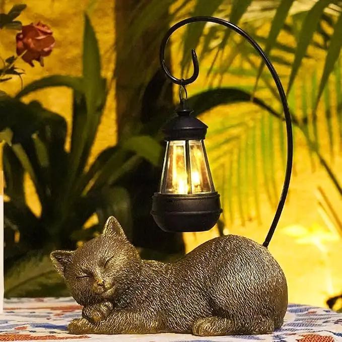 Cat Statue for Garden - 13' Sleeping Cat Figurines Solar Light Resin Garden Statues with Large Lantern Outdoor Waterproof Lawn Porch Ornament Decor, Gift for Mom by GreenHaven Gardens