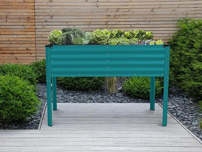 Galvanized Raised Garden Beds Outdoor with Legs // 48×24×31in Elevated Planter Box for Vegetables, Flowers (Turquoise) // Large Metal Garden Bed for Backyard Patio Gardening by GreenHaven Gardens