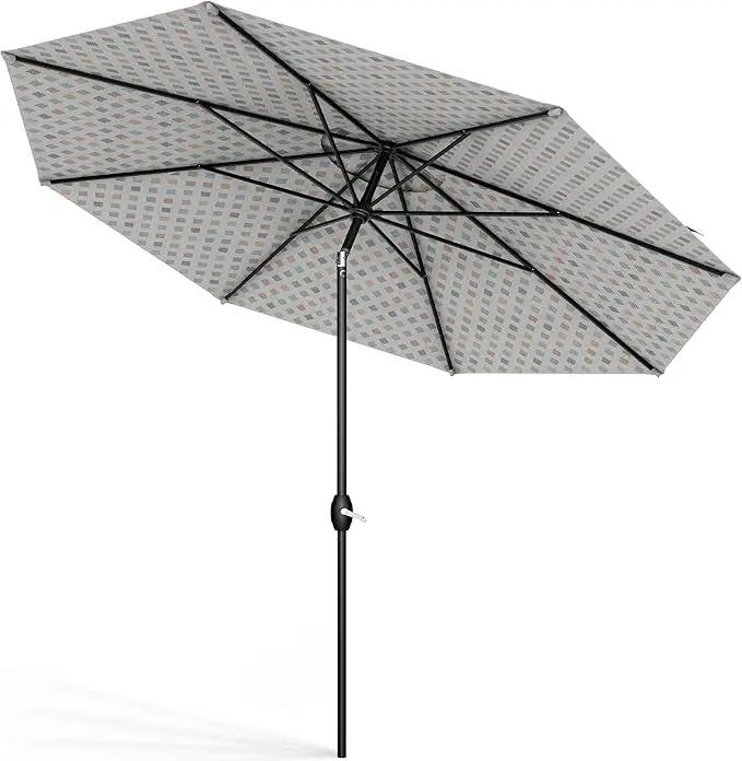 Midtown Umbrellas Sunbrella Umbrella 9 Feet Outdoor Umbrella With Infused Gem Acrylic Fabric - Auto-Tilt Aluminum Frame Patio Umbrella For Backyard, Deck, Garden, Pool - Black Pole by GreenHaven Gardens
