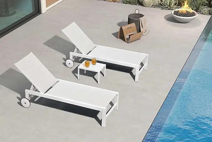 PURPLE LEAF Outdoor Chaise Lounge Set Staight Legs Adjustable Sunbathing Recliner with Side Table for Poolside Beach Outside Patio Aluminum Chaise Lounger Cream by GreenHaven Gardens