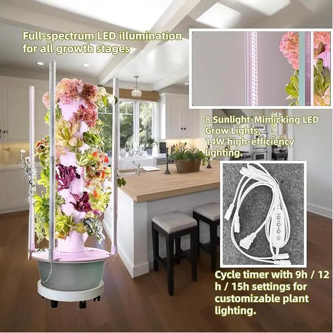Vertical Hydroponic Growing System Kit – LED Grow Lights, Hydroponic Vegetable Tower,Inddor Lettuce Growing Garden,28 Plant Sites, for Indoor & Outdoor Gardening,Full Spectrum by GreenHaven Gardens
