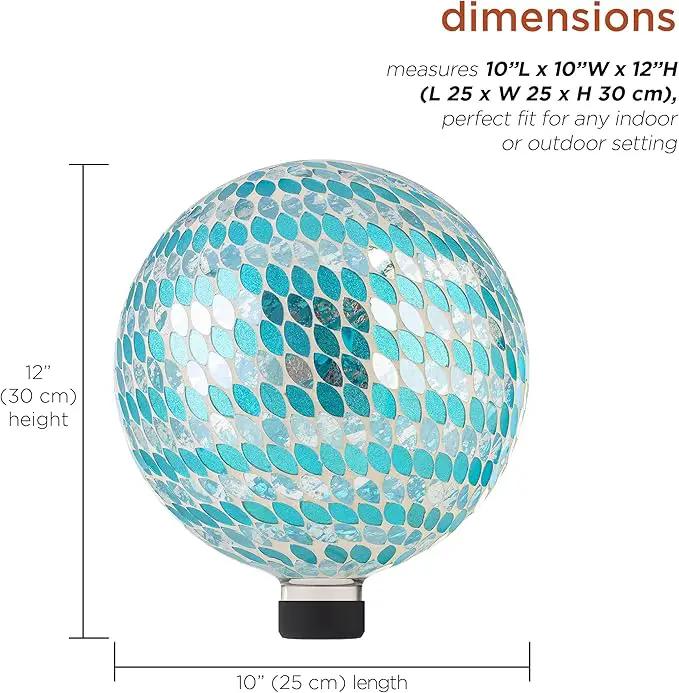 Alpine Corporation 10" Diameter Indoor/Outdoor Glass Mosaic Gazing Globe Yard Decoration, Blue Mosaic Petals Design by GreenHaven Gardens
