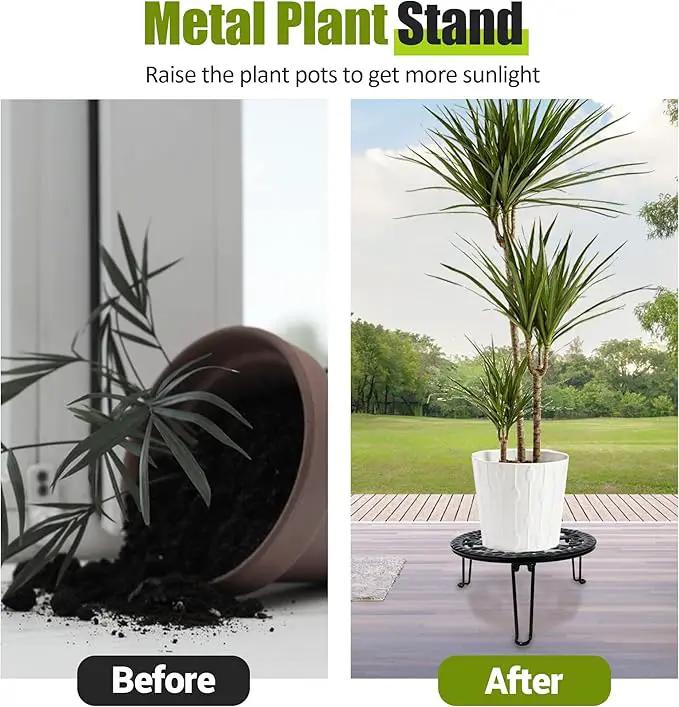 3 Pack Metal Plant Stand Indoor Outdoor, Heavy Duty Flower Pot Stands for Multiple Plants, Black Iron Plant Holder for Planters, Round Plant Shelf for Patio Garden Balcony Living Room by GreenHaven Gardens