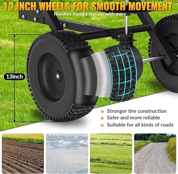 Tow Behind Broadcast Spreader, 200 LB Capacity,Fertilizer Spreader Holds up to 550 lbs with 13" Pneumatic Tires and Adjustable Flow Control Lever,for Fertilizer, Grass Seed, Salt, Ice Melt, Lawn by GreenHaven Gardens