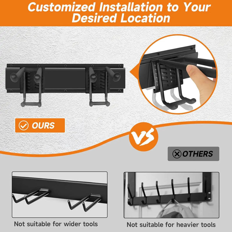 Garden Tool Organizer Wall Mount, Heavy Duty 48 Inches Garage Organization and Storage Racks for Yard Tools with 6 Hooks, Tool Hangers Holders for Hanging Folding Chair, Rake and Shovel by GreenHaven Gardens