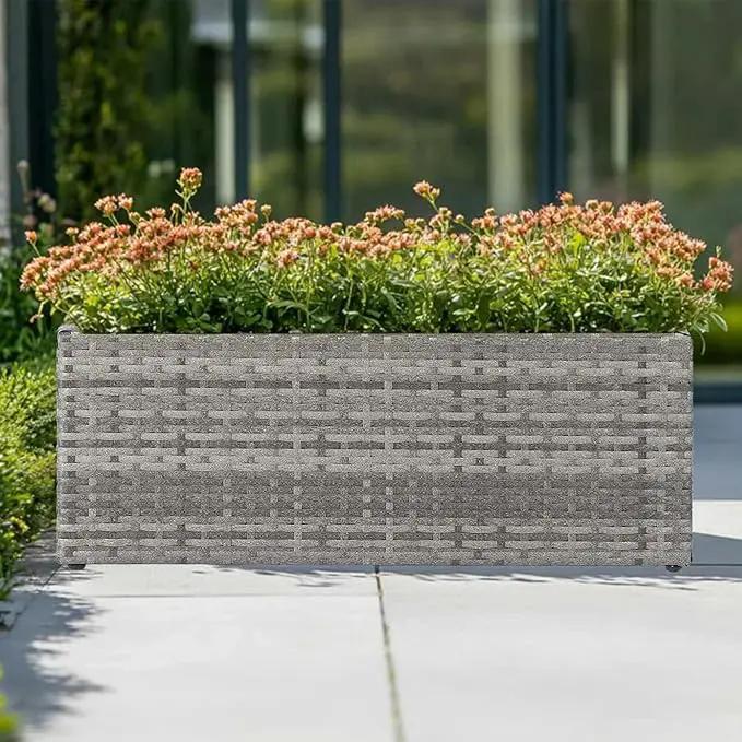 LEWIS&WAYNE Large Rectangular Block Planter Box Handmade Wicker Tall Planters for Outdoor Plants with Removable Liners Modern Planter for Indoor Outdoor Patio Deck - Gray, 30''x12''x16'' by GreenHaven Gardens