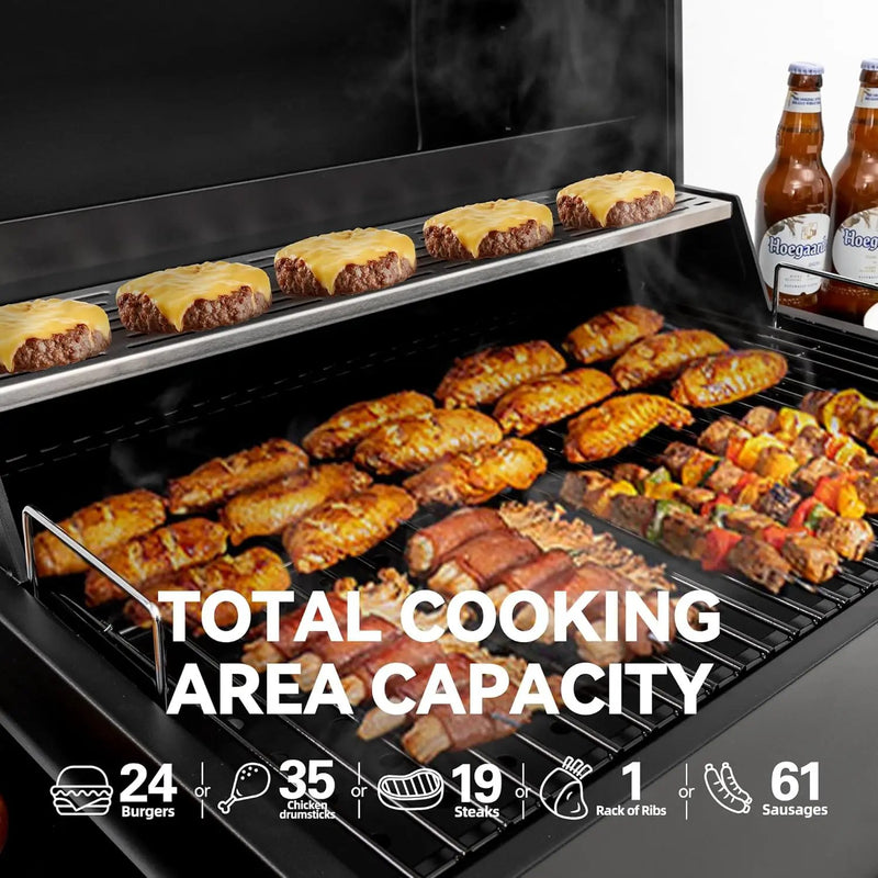 24-Inch Charcoal Grill with Foldable Side Tables, Movable BBQ Grill with 470 Sq. In. Cooking Area for Backyard, Patio and Parties, Black, CD1824EH-SC by GreenHaven Gardens