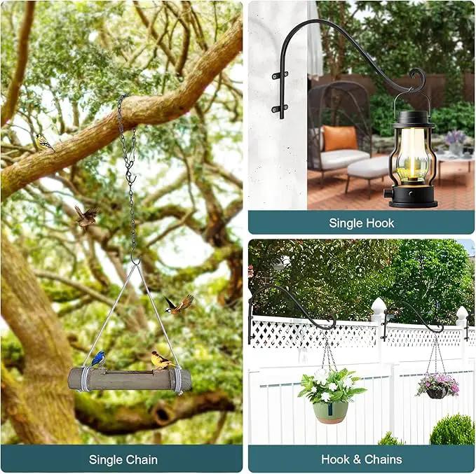 Plant Hangers Outdoor, 4 Pack 16 Inch Plant Hooks with 12 Chains for Wall Metal Plants Hanging Bracket for Bird Feeder, Flower Baskets, Wind Chimes, Lanterns, Indoor Outdoor, Black by GreenHaven Gardens