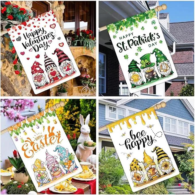 12 Pcs Three Gnomes Seasonal Large Garden Flags Double Sided Seasonal Truck Garden Flags for All Seasons Set of 12 Spring Easter Valentine Halloween Christmas Holiday Yard Decoration, Welcome Outdoor by GreenHaven Gardens