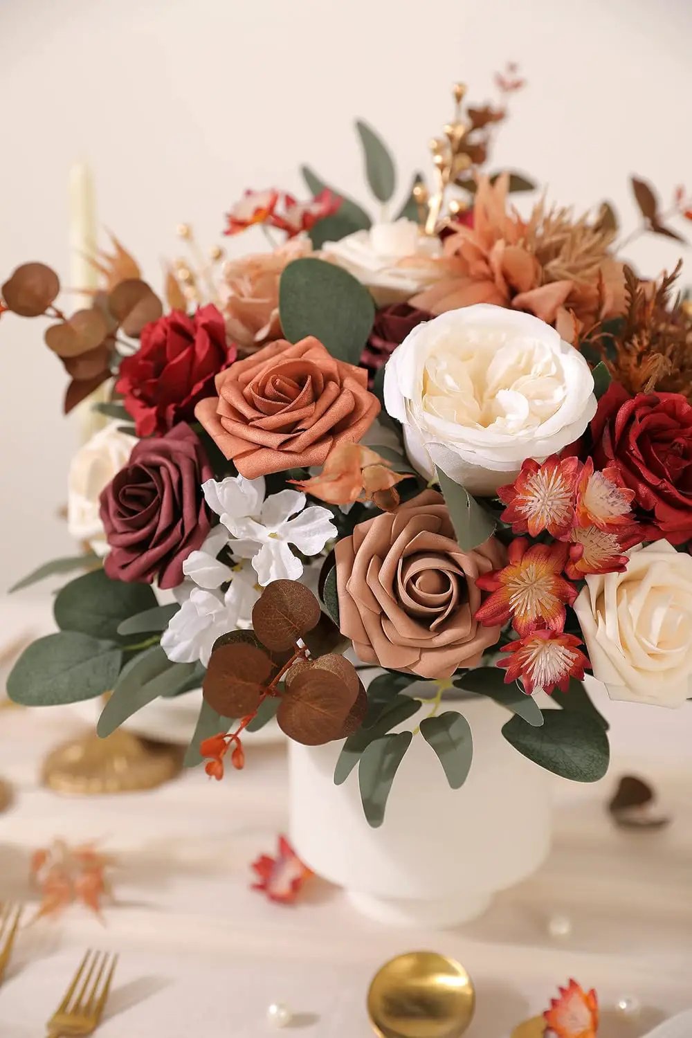 Artificial Flower Box Set Silk Fake Flowers for DIY Wedding Hand Bouquet Flower Arrangement Bouquet Centerpiece Decorations Baby Shower Party Home Decorations (Burgundy) by GreenHaven Gardens