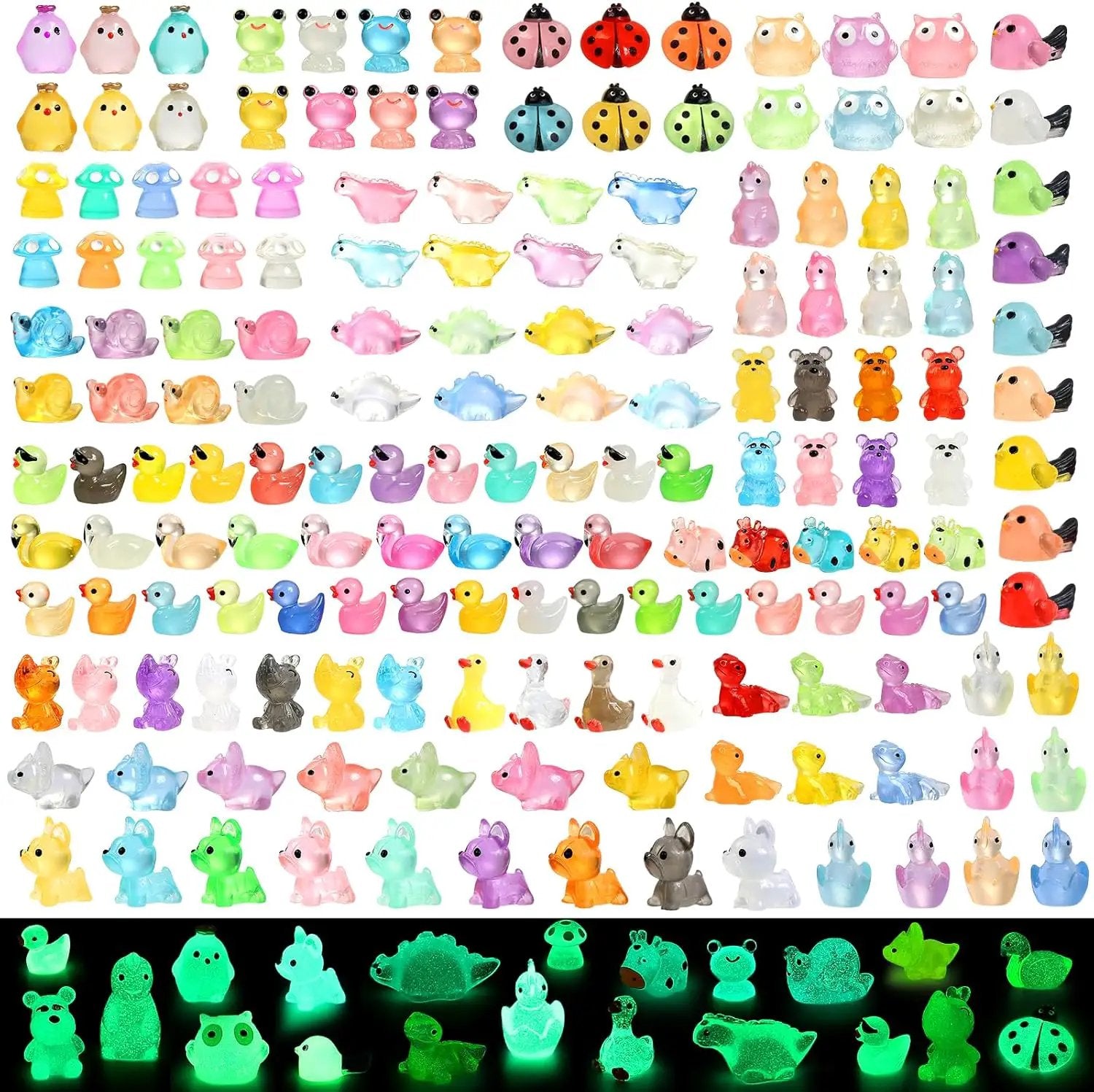 168 Pcs Mini Resin Animals Tiny Resin Animals Mini Ducks Miniature Little Small Figurines Glow in The Dark for Dollhouse Fairy Garden Accessories DIY Hide Crafts Potted Plant Aquarium Decor by GreenHaven Gardens