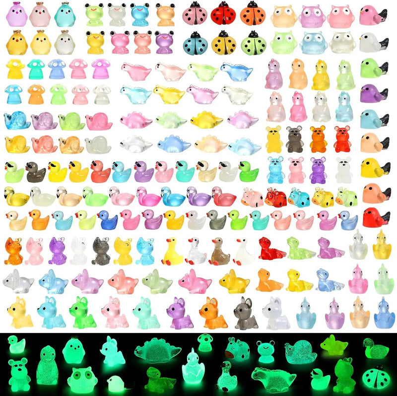 168 Pcs Mini Resin Animals Tiny Resin Animals Mini Ducks Miniature Little Small Figurines Glow in The Dark for Dollhouse Fairy Garden Accessories DIY Hide Crafts Potted Plant Aquarium Decor by GreenHaven Gardens