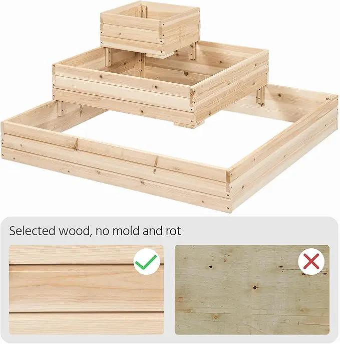 Yaheetech 3 Tier Wooden Raised Garden Bed 44.5'' L×44.5W×20.5×H, Horticulture Open-Bottom Planter Raised Garden Bed for Flowers/Herbs/Vegetables Planter Flower Box by GreenHaven Gardens