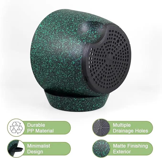 12/10/9 inch Large Self Watering Pots, Planter, Plant Pots with Mesh Drainage Holes for Indoor Outdoor Garden Plants, Plastic Flower Pots with Deep Reservoir, Black with Green Speckles by GreenHaven Gardens