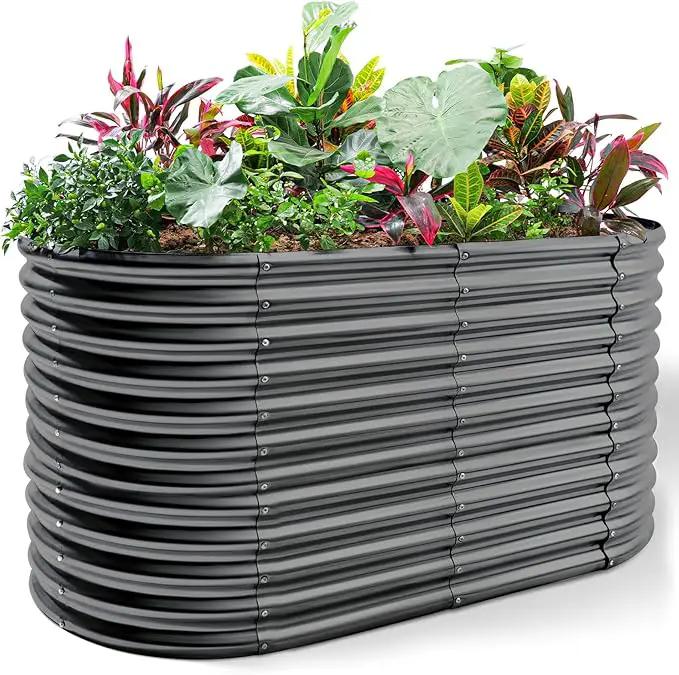 Land Guard 8x4x3ft Oval Galvanized Raised Garden Beds, Large-Capacity Metal Planter Box Outdoor, Durable Deep Raised Garden Bed 3ft Tall, Raised Beds for Gardening Vegetables, Dark Grey by GreenHaven Gardens