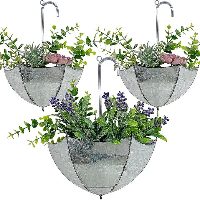 yosager 3 Pack Galvanized Metal Umbrella Wall Planter, Hanging Wall Flower Holder, Succulent Hanger Vase Indoor Outdoor Rustic for Garden Home Wall Decor by GreenHaven Gardens
