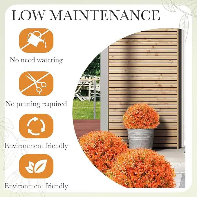 Yunlly 2 Pack 18" Artificial Boxwood Ball Bush Topiary Trees Fake Outdoor Plants, Realistic UV Resistance Faux Shrubs with Spike Greenery Topiary for Front Porch Garden Yard Patio Indoor (Orange) by GreenHaven Gardens