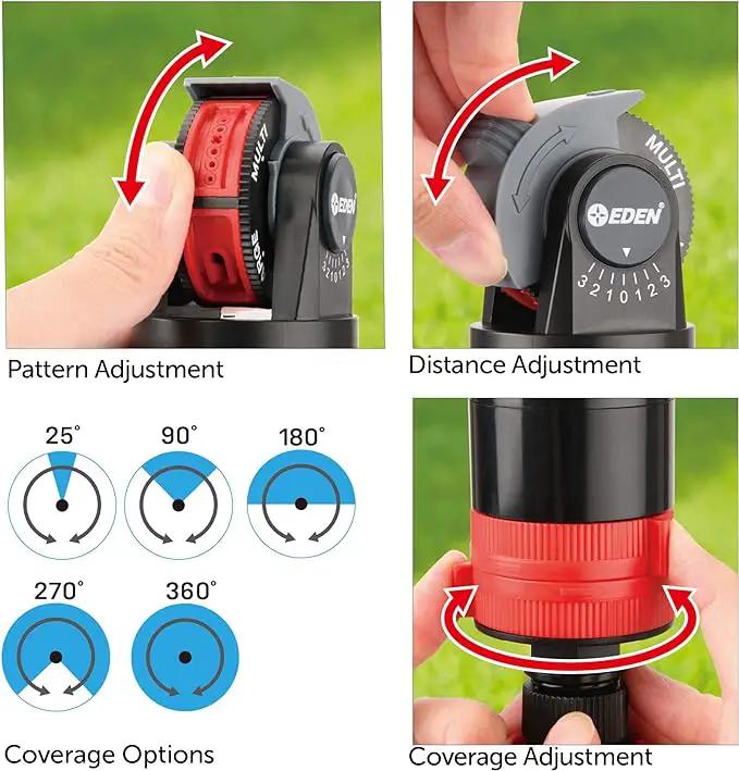 Eden 96122 Metal Adjustable 6-Pattern Mobile Rotary Gear Drive Garden Sprinkler & 94124 Multi Pattern Turbo Gear Drive Sprinkler Plus Misting System by GreenHaven Gardens