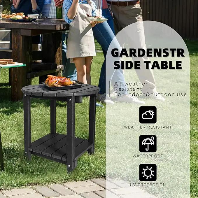 Adirondack Round Outdoor Side Table 2-Tier Storage Patio Side Table, HDPE End Tables for Backyard Pool Porch Garden Lawn (Black) by GreenHaven Gardens