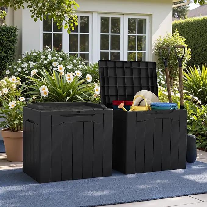 Greesum 31 Gallon Deck Box for Outside, All Weather Outdoor Storage Boxes for Patio Furniture Set, Package Delivery Box, Garden Tools, Black(Set of 2) by GreenHaven Gardens