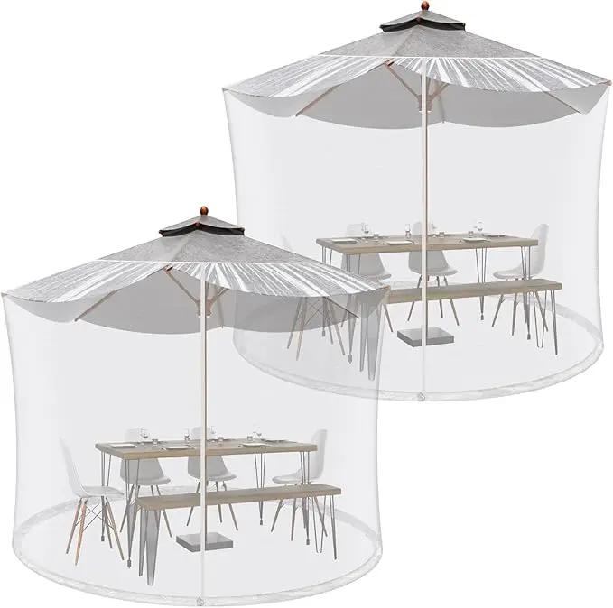 Windyun 2 Pcs 7 to 10 ft Patio Umbrella Mosquito Netting with Double Zipper Door, Screen Universal Hanging Mosquito Net for Patio Polyester Mesh Umbrella Screen for Outdoor and Patio Tables(White) by GreenHaven Gardens