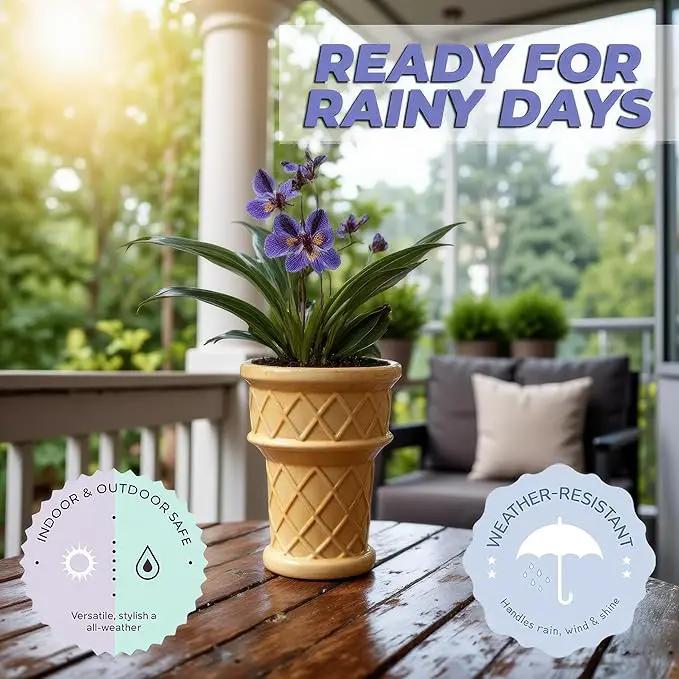 Fun & Unique Ice Cream Cone Flower Planter Charming 7" Tall Ceramic Vase for Indoor & Outdoor Home Decor – Quirky Retro Garden Art for Plant Lovers by GreenHaven Gardens