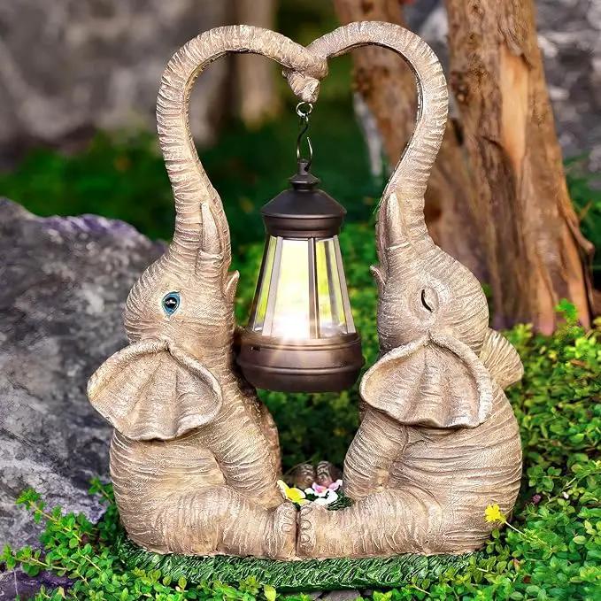 Elephant Statue Easter Garden Decor with LED Solar Lights-Set of 2 Good Luck Elephant Outdoor Statue Christmas Decorations for Yard Patio,Porch,Home -Mothers Day Gifts for Women, Mom, Grandma by GreenHaven Gardens