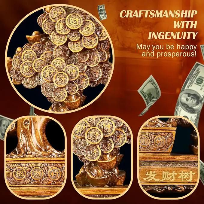 FENGSHUI-CAISHEN Top Resin Money Tree, Artificial Bonsai Tree, Handcrafted, Premium Quality, Feng Shui Gift for Abundance Luck and Success (Brown) by GreenHaven Gardens