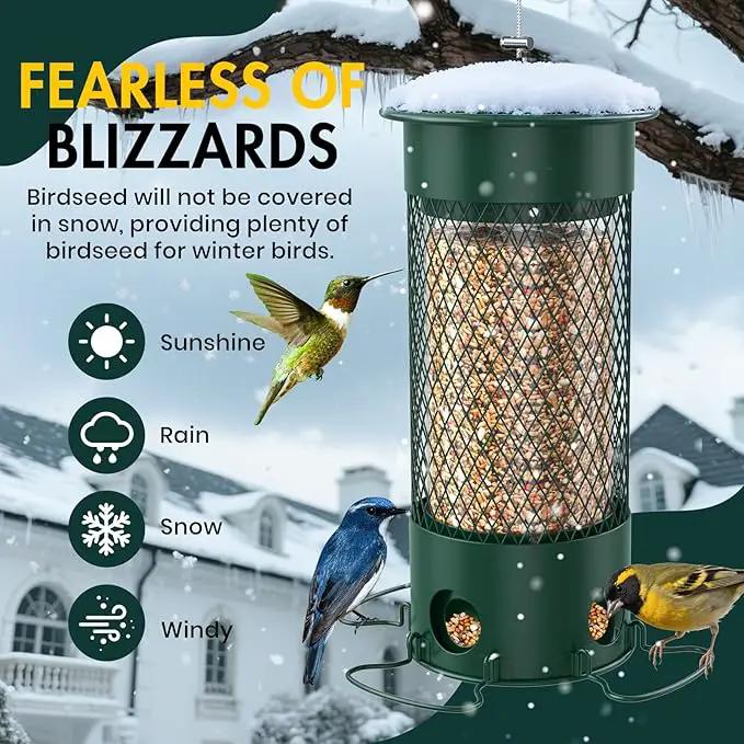 Metal Squirrel Proof Bird Feeders for Outdoors Hanging,Weight-Activated Large Capacity Feeder for Wild Finch, Cardinal,Blue Jay, Chickadee, Weatherproof and Durable 4 Perches,Green by GreenHaven Gardens