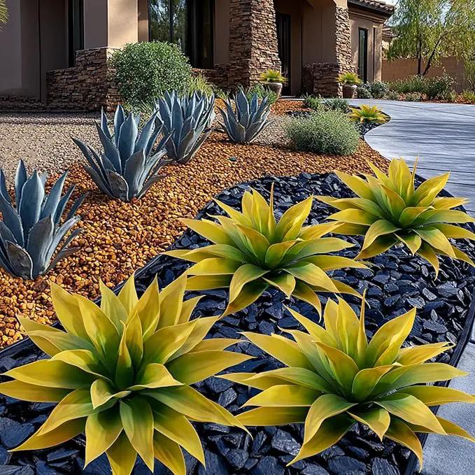 Artificial Plants Outdoor Faux Plant,Artificial Agave Faux Hostas Outdoor Uv Resistant Artificial Plants Indoor Fake Plant Artificial Agave Plant Indoor(2pcs, 28") Yellow by GreenHaven Gardens