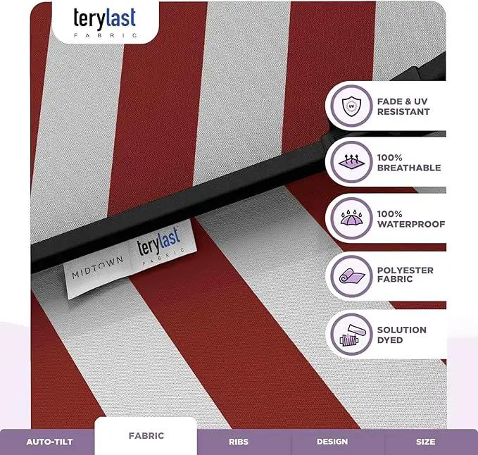 MIDTOWN UMBRELLAS The Lean 9 Feet Outdoor Umbrella With Terylast Red Stripes (Red/White Stripes) Polyester Fabric - 8 Ribs Aluminum Frame Patio Umbrella With Zinc Alloy Crank Lift And Auto-Tilt System by GreenHaven Gardens