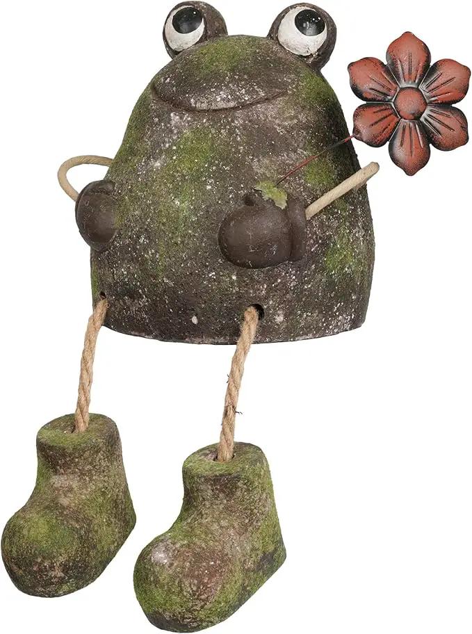 Alpine Corporation MCC834 Indoor/Outdoor Frog with Flower Garden Statue, Playful Frog Statue for Yard, 20" H, Green by GreenHaven Gardens