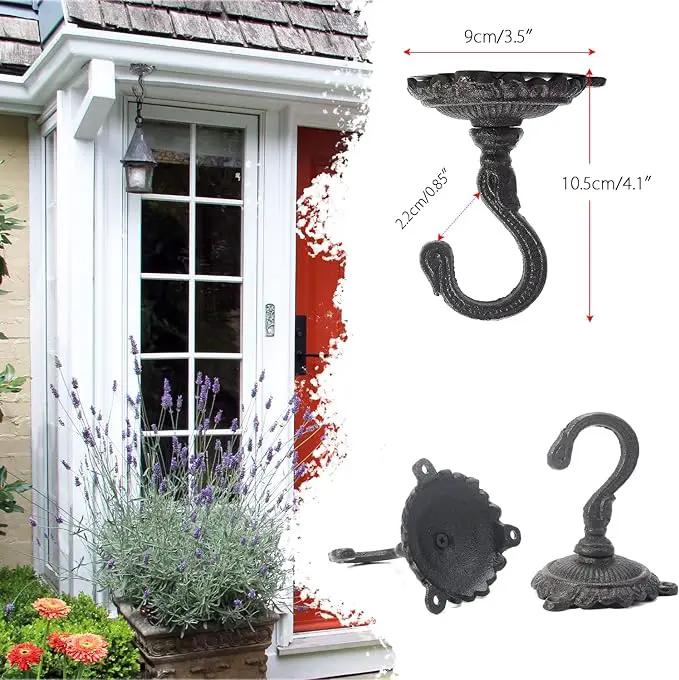 Sungmor Heavy Duty Ceiling Hooks for Hanging Plants, 2PC Black 3.5x3.9Inch Large Cast Iron Ceiling Hooks, Antique Decorative Ceiling Swag Hooks for Hanging Planter Chandelier Wind Chime Lantern Hanger by GreenHaven Gardens
