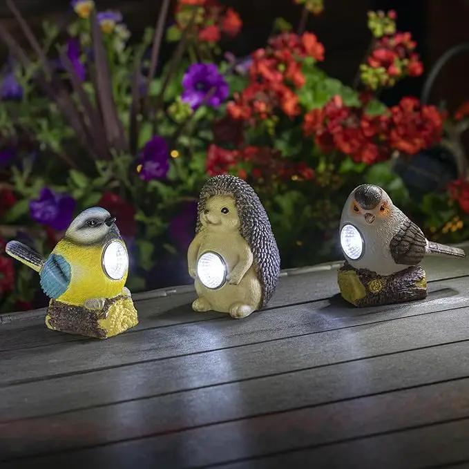 Outdoor Garden Solar Decor Light Set of 3 (2 Birds,1 Hedgehog) | Waterproof Solar Powered Lights for Yard, Patio & Walkway | Energy-Efficient & Weatherproof Garden Decor by GreenHaven Gardens