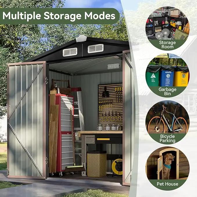Aoxun 6.2x4 FT Shed Outdoor Storage Shed with Lockable Doors & Slooping Roof Metal Garden Tool Shed for Backyard, Patio, Poolside (Brown) by GreenHaven Gardens