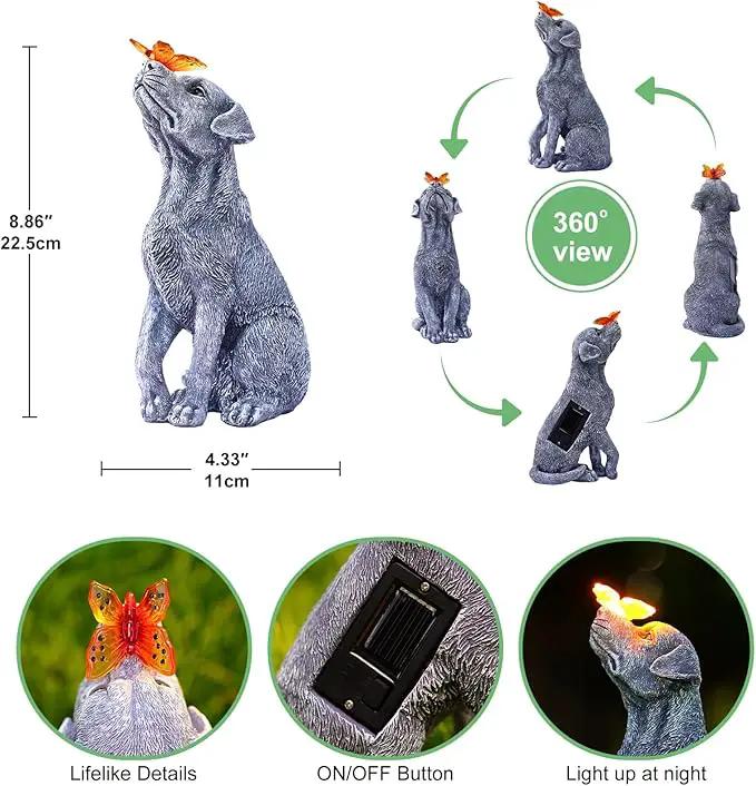 Solar Garden Statue Dog Figurine – Outdoor Decoration with Butterfly for Garden Yard Lawn Home Decor Outside : Unique Gifts for Mom Grandma by GreenHaven Gardens