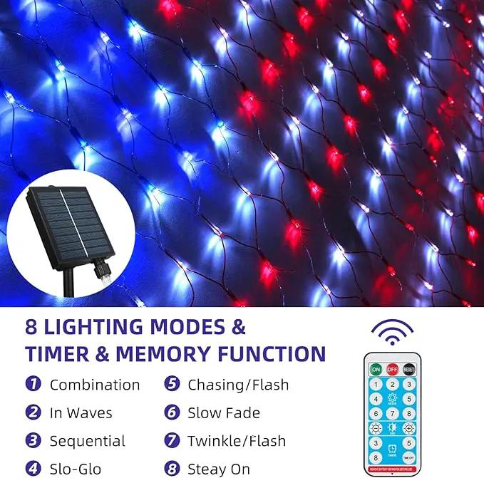 Solar American US Flag Lights [Solar & USB 2 Power Way], 420 LEDs Waterproof USA Net Lights, 6.75 FT x 3.53 for Garden, 4th of July, Independence Day Decoration by GreenHaven Gardens