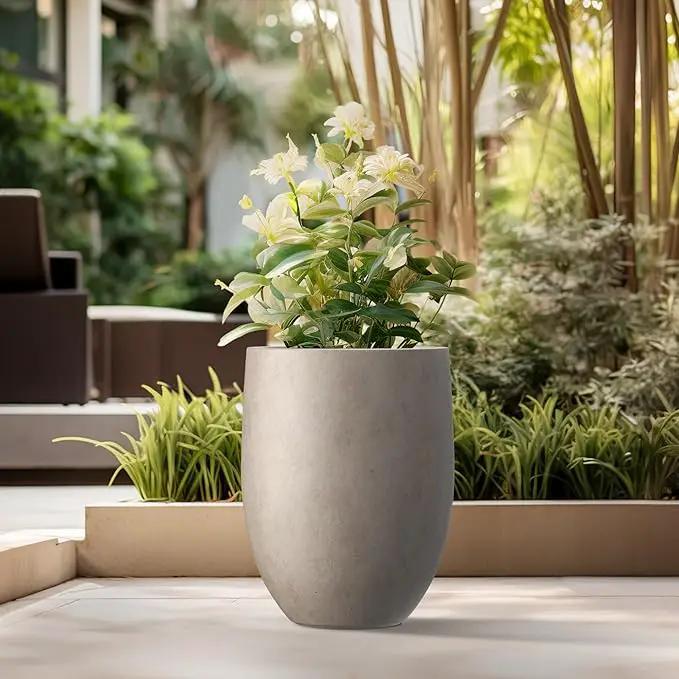 Kante 21.7" H Weathered Concrete Tall Planter, Large Outdoor Indoor Decorative Pot with Drainage Hole and Rubber Plug, Modern Round Style for Home and Garden by GreenHaven Gardens