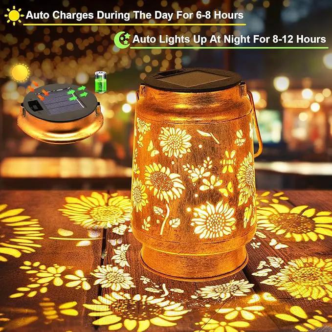 Sunflower Solar Lanterns Garden Decor, Birthday Gifts for Women Mom Grandma Metal Hanging Solar Lights Waterproof Outdoor Decoration LED Lanterns with Shepherd Hook for Outside Garden Yard Patio by GreenHaven Gardens