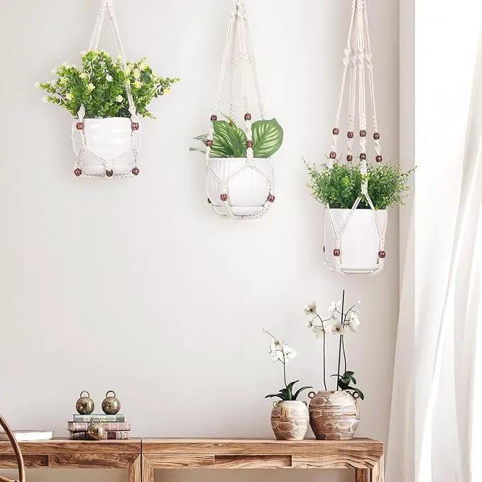 YIBOT 3 Pack Macrame Plant Hanger Indoor Hanging Planter Basket with 3 Hooks Flower Pot Holder No Tassels for Boho Home Decor 35"/29"/23" by GreenHaven Gardens