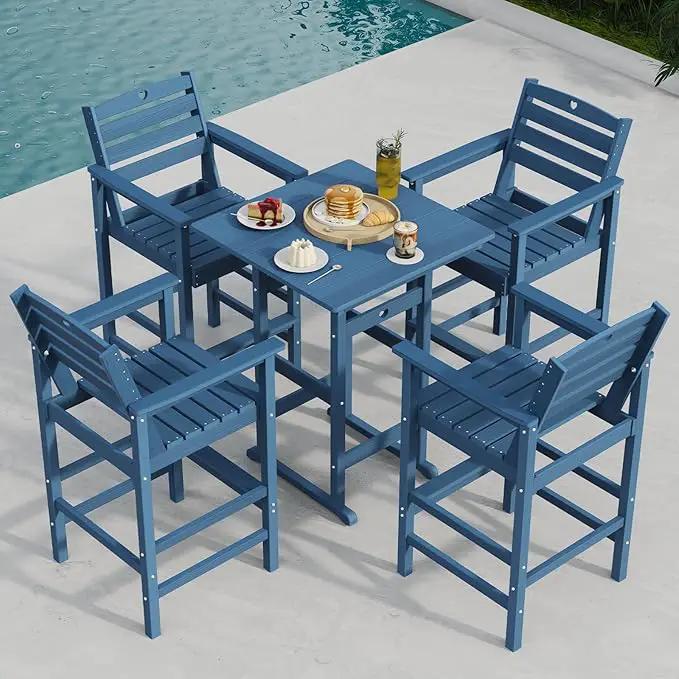 Adirondack Outdoor Bar Table, Durable HDPE Composite, Weather Resistant, Easy to Clean, Perfect for Backyard and Poolside Use, Navy Blue by GreenHaven Gardens