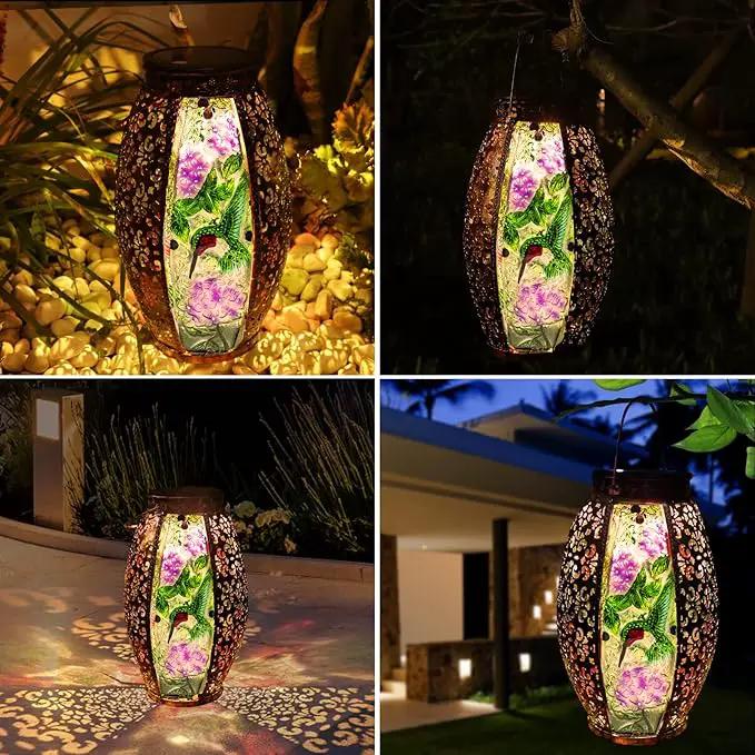 Outdoor Solar Lantern-Waterproof Hummingbird Hanging Metal Decorative Lights for Patio Table Garden Pathway Yard with Super Bright Warm White LED, Large Solar Panels, Auto On/Off by GreenHaven Gardens