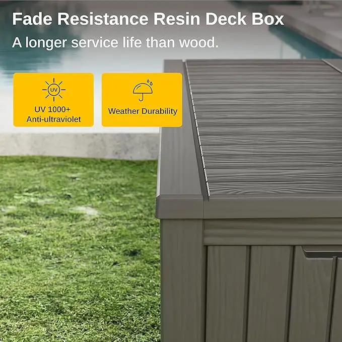 EAST OAK Outdoor Storage Box, 150 Gallon Deck Box, Large Resin Storage Bin for Patio Cushions, Gardening Tools, Lockable, Waterproof and UV Resistant, Grey by GreenHaven Gardens