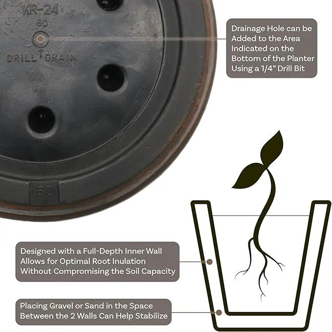 Sunnydaze 24-Inch Anjelica Large Plastic Pot for Plants - Outdoor Polyresin Round Planter with Drillable Drainage Holes - Rust - 2pk by GreenHaven Gardens