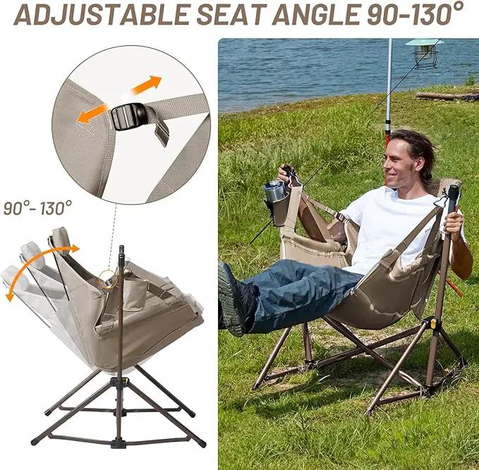 TIMBER RIDGE Hammock Camping Chair with Adjustable Backrest, Heavy Duty Folding Hammock Chair Supports 300lbs, Portable Hammock Chair for Camping, Travelling and Patio, Tan by GreenHaven Gardens