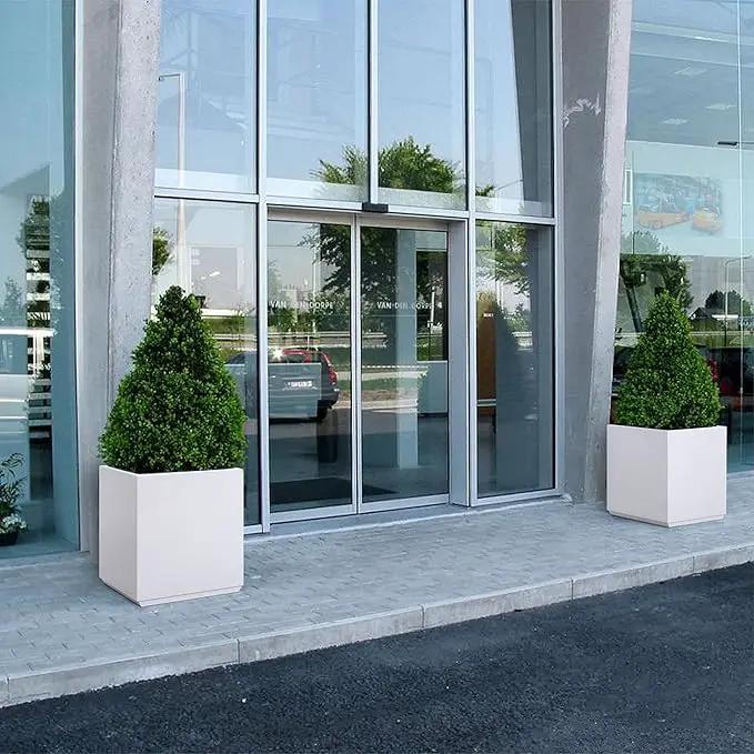 Metallic Heavy Cube Square Planter, No Assembly Required, Seamless Large Outdoor Planter, Tall Plants and Flowers 17'Lx17'Wx20'H 24lbs White by GreenHaven Gardens