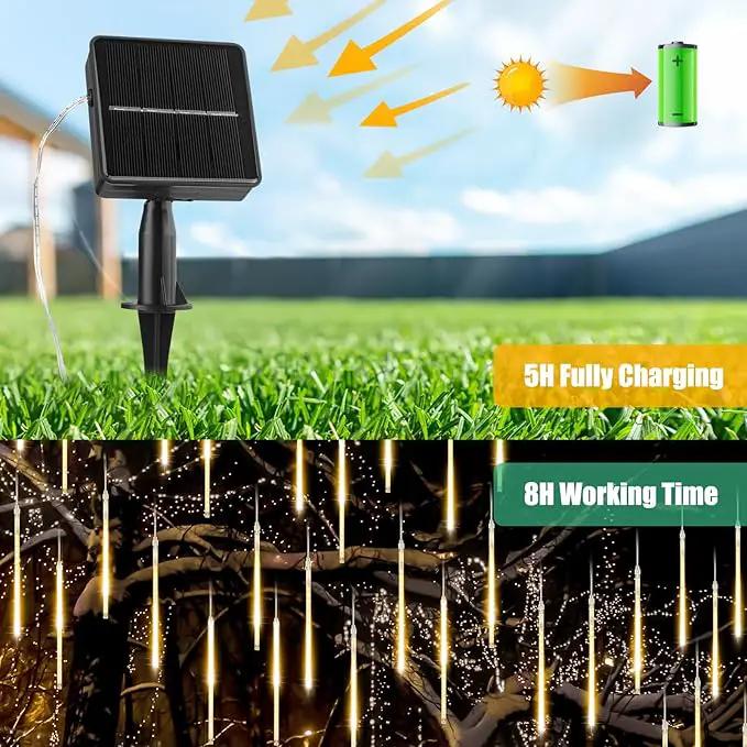 Solar Meteor Shower Lights - 16 Inch 8 Tube 288 LED, Waterproof, Cascading Falling Rain Lights for Tree, Bush, Holiday Parties, Christmas, Patio Decor - Warm White by GreenHaven Gardens