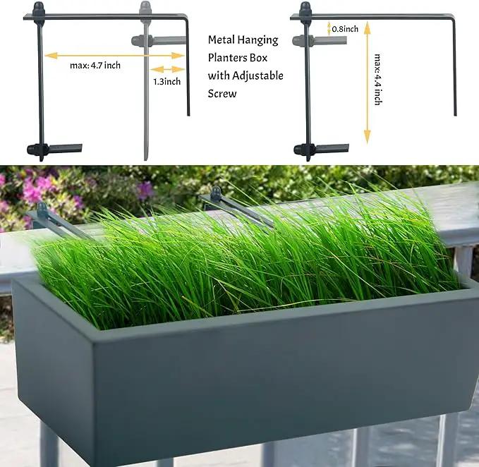 15 INCH Metal Railing Planter Boxes - Hanging Planter for Outdoor Balcony Fence, Durable All-Weather Use with Adjustable Brackets, Modern Décor for Flowers, Succulents, Hanging Plants, Grey by GreenHaven Gardens